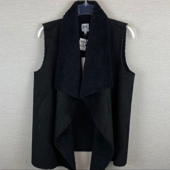 JOHN + JENN Matilda Black Faux-Fur Open Front Vest - Picture 1 of 7